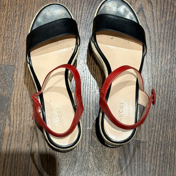 GUCCI  Barbette Snake Appliqué Espadrille Wedge Sandel *Black/Red *Size:IT 39 - Picture 3 of 6